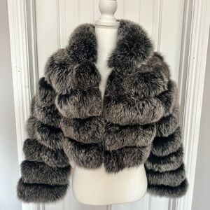 Fox fur cropped hooded jacket. Never worn
